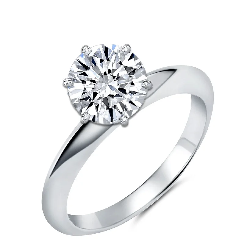 Crislu Platinum Plated Sterling Silver and Cubic Zirconia Solitaire Ring