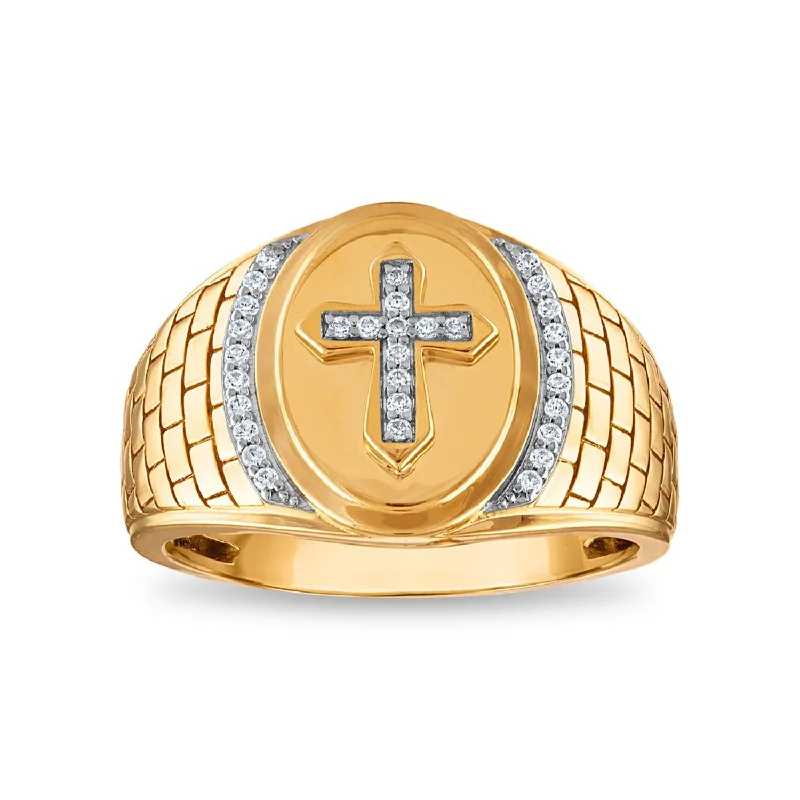 1/6 CTW Diamond Cross Oval Ring in 10KT Yellow Gold