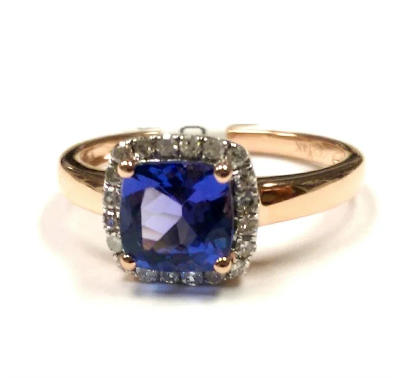 6MM Cushion Tanzanite and Diamond Ring in 14KT Rose Gold