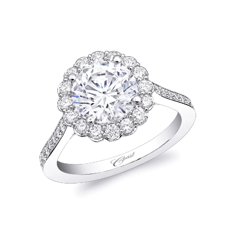 Round Brilliant & Pave Diamond Halo Engagement Ring