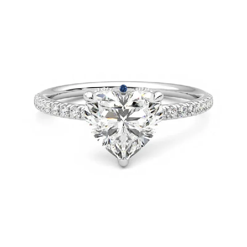 Heart Shaped Moissanite Engagement Ring with Hidden Halo and Anniversary Stone Accent