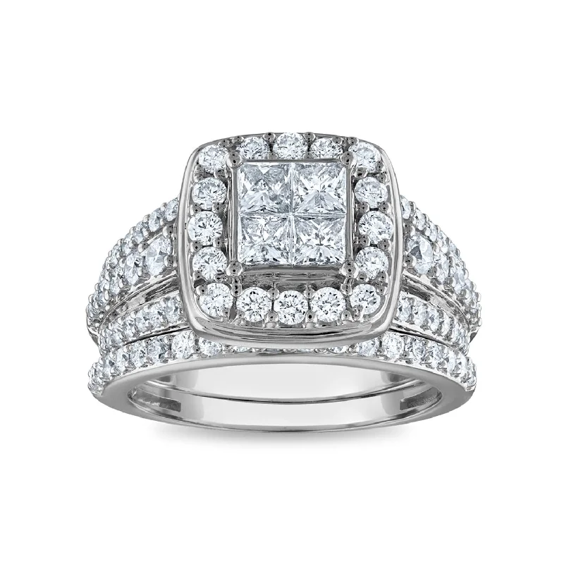 1-3/4 CTW Diamond Halo Bridal Set Ring in 10KT White Gold