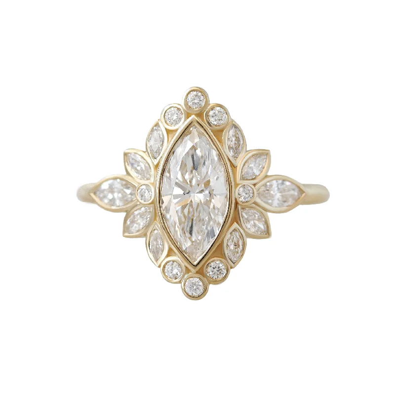 Marquise Diamonds 1.5 Carat, Bezel Setting Unique Engagement Ring Alicent