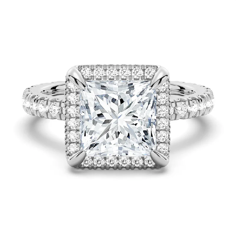 Half Eternity Princess Cut Moissanite Halo Engagement Ring