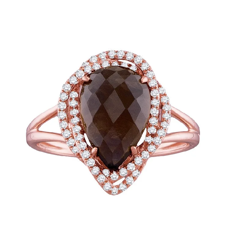 Pear Smokey Quartz and Diamond Ring in 14KT Rose Gold