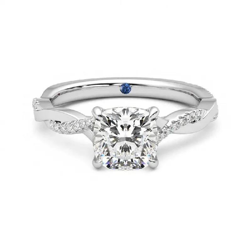 Twisted Band Cushion Cut Moissanite Engagement Ring with Hidden Anniversary Stone Accent