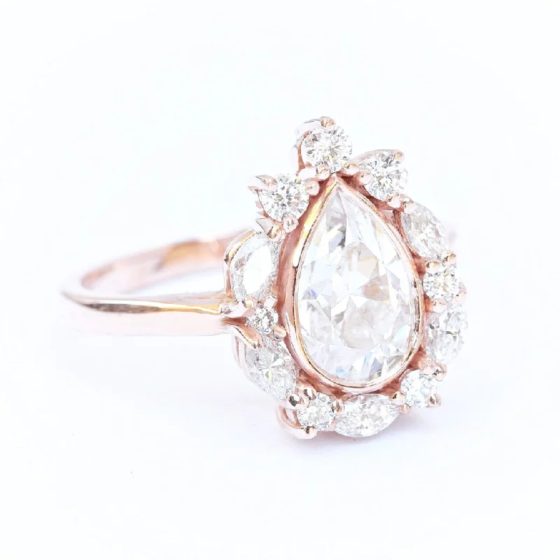 Pear Diamond Halo Engagement Ring - "Ballerina"