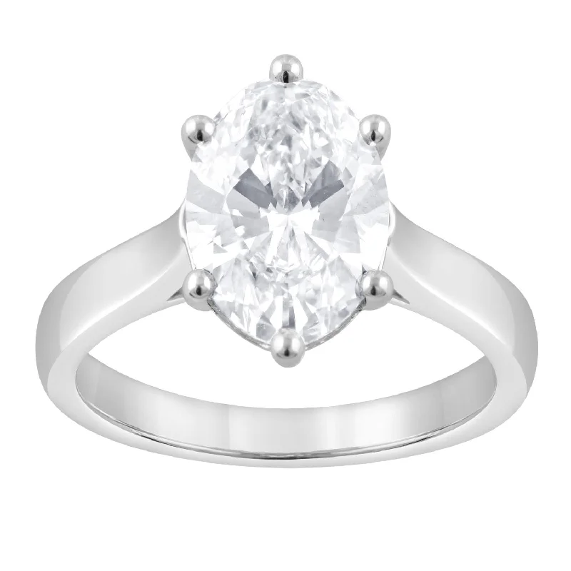 Red Hot Deal 3 CTW Oval Lab Grown Diamond Solitaire Engagement Ring in 14KT White Gold